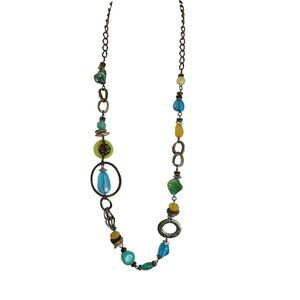 Ruby Rd Multicolor Beaded Chain Necklace With Antique Brass Finish & Lobster Cla